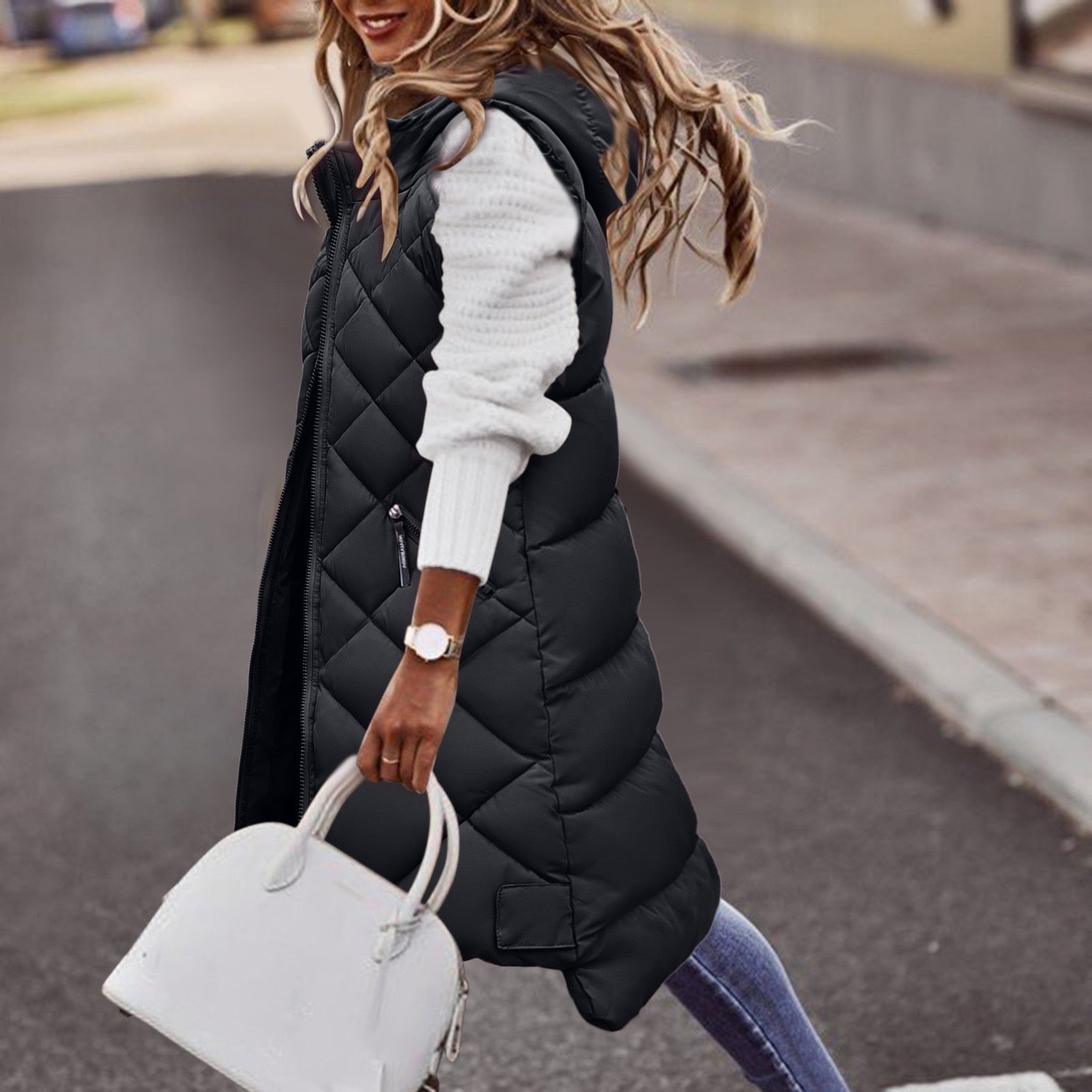 Melina | Damen Kapuzen Lange Puffer Weste - Image 4