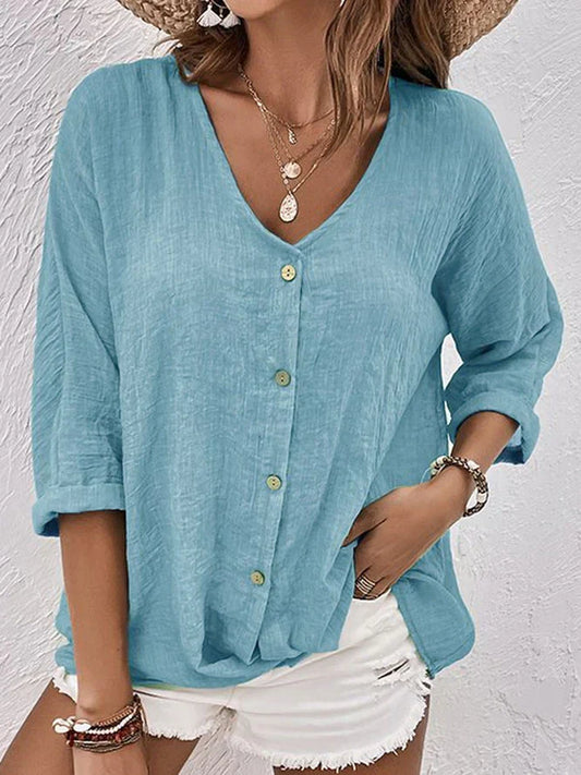 Simone | Elegante Leinenbluse mit Knopfleiste für Frauen - Image 1