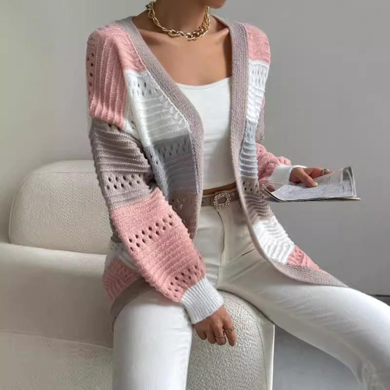 Evelyn | Damen Oversize Gestreifter Strickjacken-Cardigan - Image 3