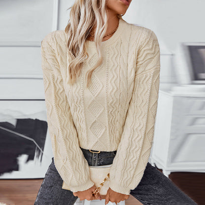 Mina | Damen Langarm Zopfmuster Strickpullover - Image 1