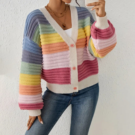 Erna | Damen Oversize Strickjacke mit Streifen - Image 1