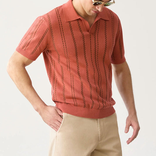 Clemens | Gestreiftes Jacquard-Poloshirt mit kurzen Ärmeln für Männer - Image 1