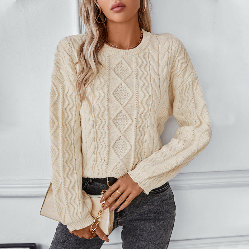 Mina | Damen Langarm Zopfmuster Strickpullover - Image 4
