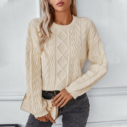 Mina | Damen Langarm Zopfmuster Strickpullover - Image 4