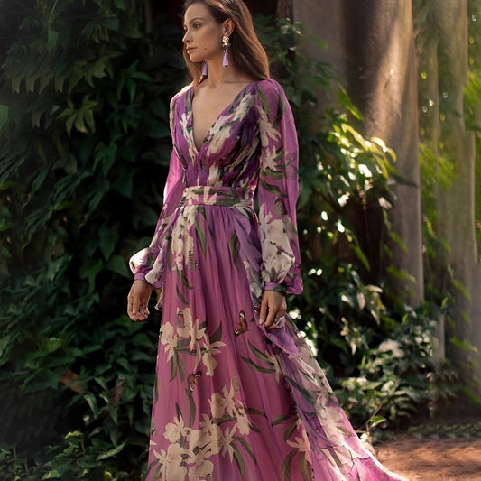 Friederike | Elegantes, geblümtes Chiffonkleid für Damen mit leichtem Faltenwurf - Image 1