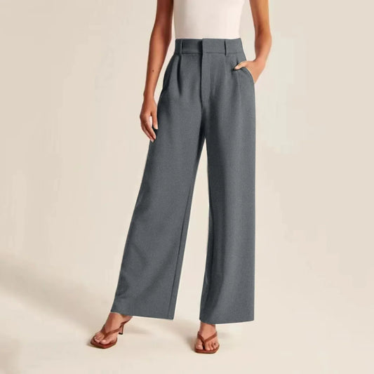 Couture-moda | Damenhose mit hoher Taille und weitem Bein - Tailored Fit, Leinenoptik - Image 1