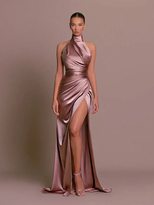 Anneliese | Elegantes Satin Abendkleid mit Schlitz - Image 1