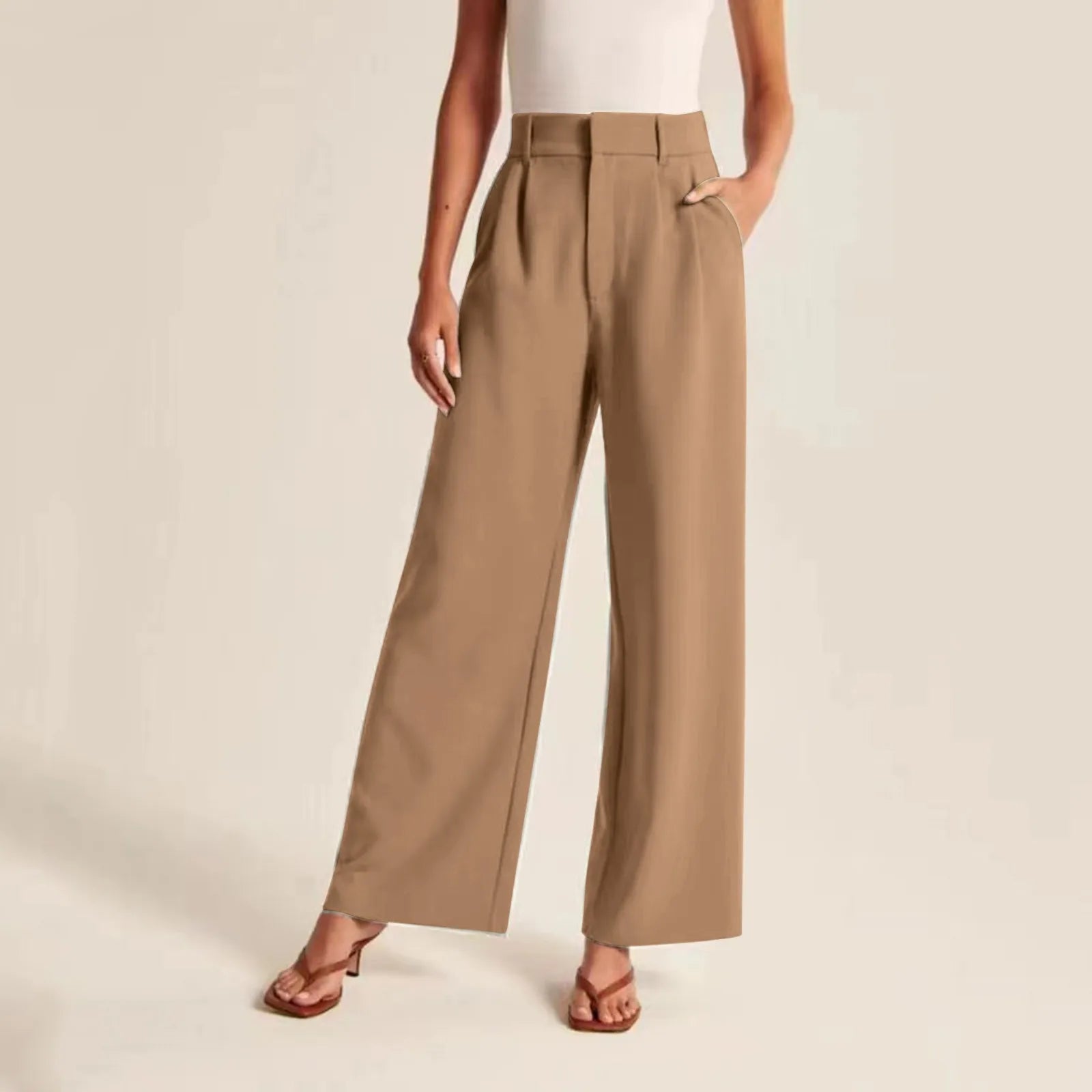 Couture-moda | Damenhose mit hoher Taille und weitem Bein - Tailored Fit, Leinenoptik - Image 3