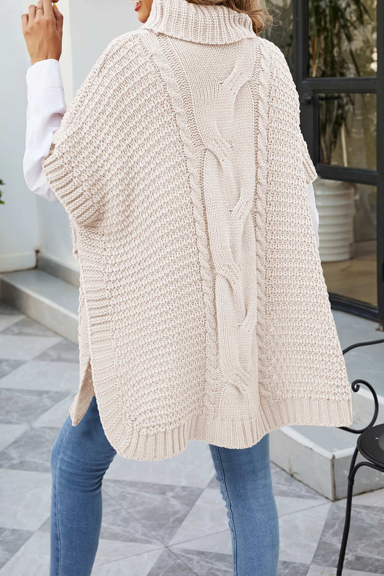 Irina | Damen Oversize Zopfmuster Strickpullover Poncho - Image 4