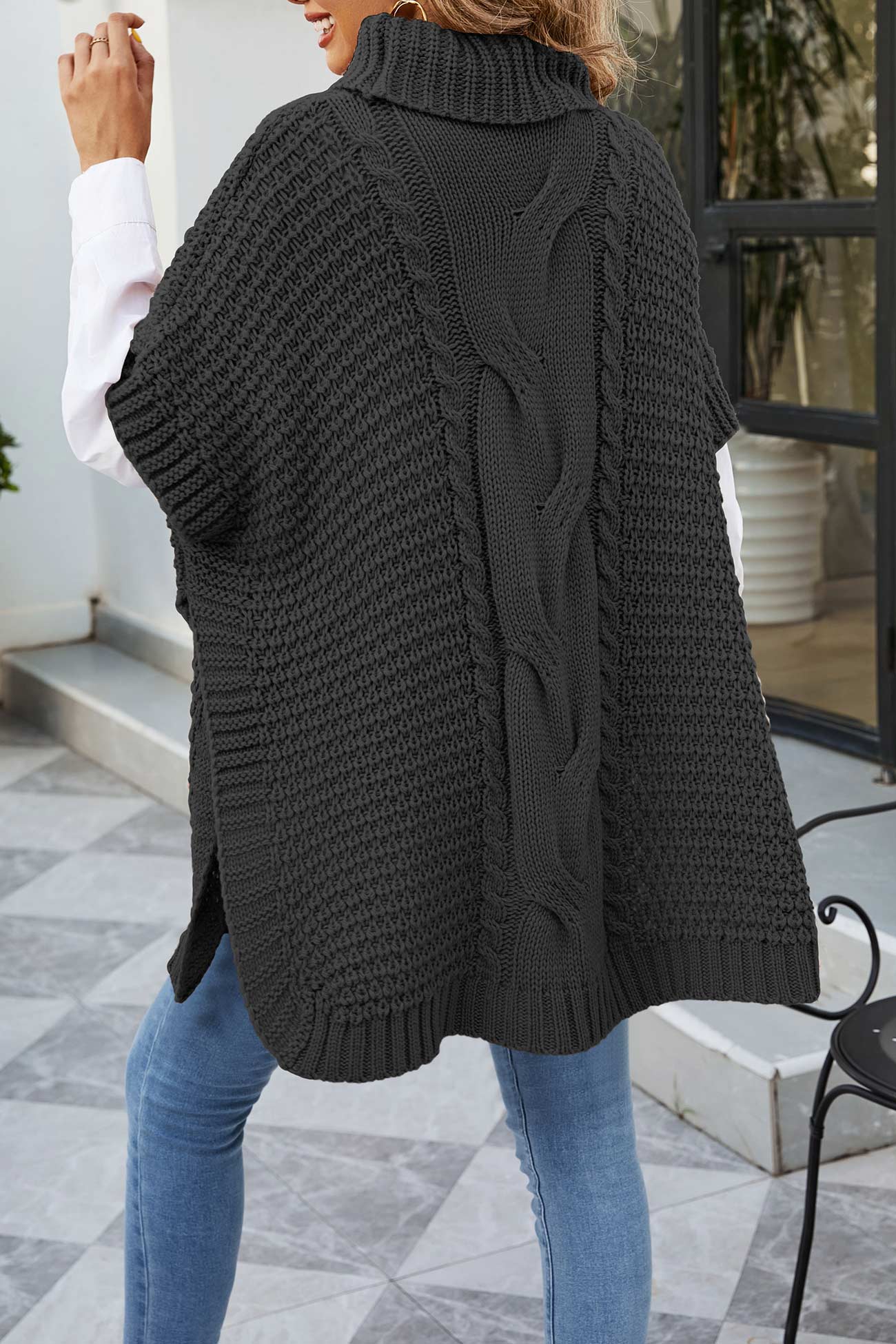 Irina | Damen Oversize Zopfmuster Strickpullover Poncho - Image 11