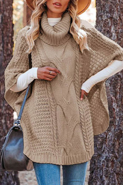 Irina | Damen Oversize Zopfmuster Strickpullover Poncho - Image 5