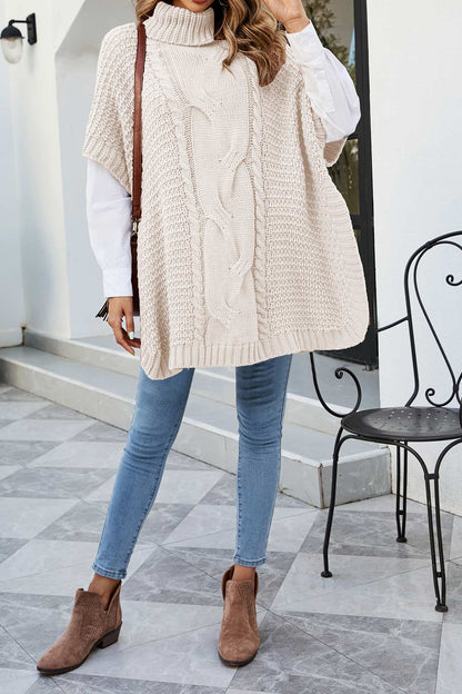 Irina | Damen Oversize Zopfmuster Strickpullover Poncho - Image 2