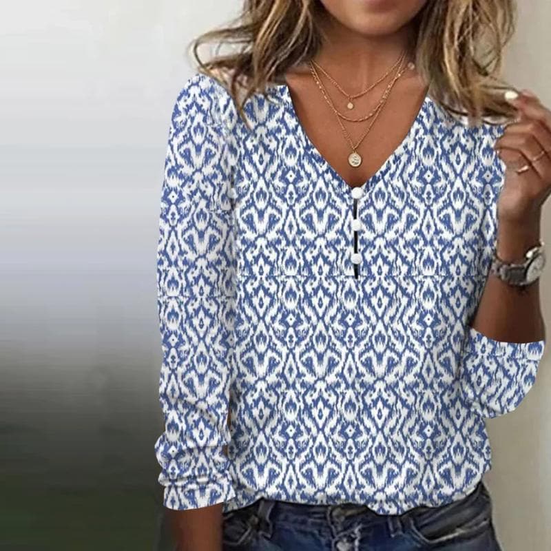 Maria | Bluse mit V-Ausschnitt und langen Ärmeln - gemustert - Image 1