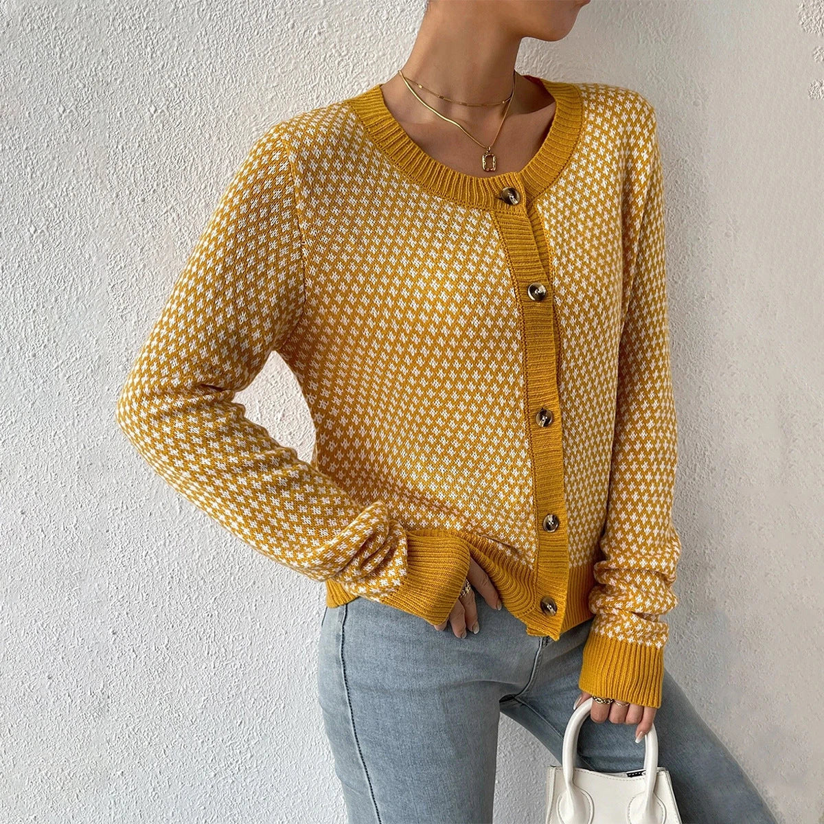 Agnes | Damen Strickjacke Gelb mit Knopfleiste