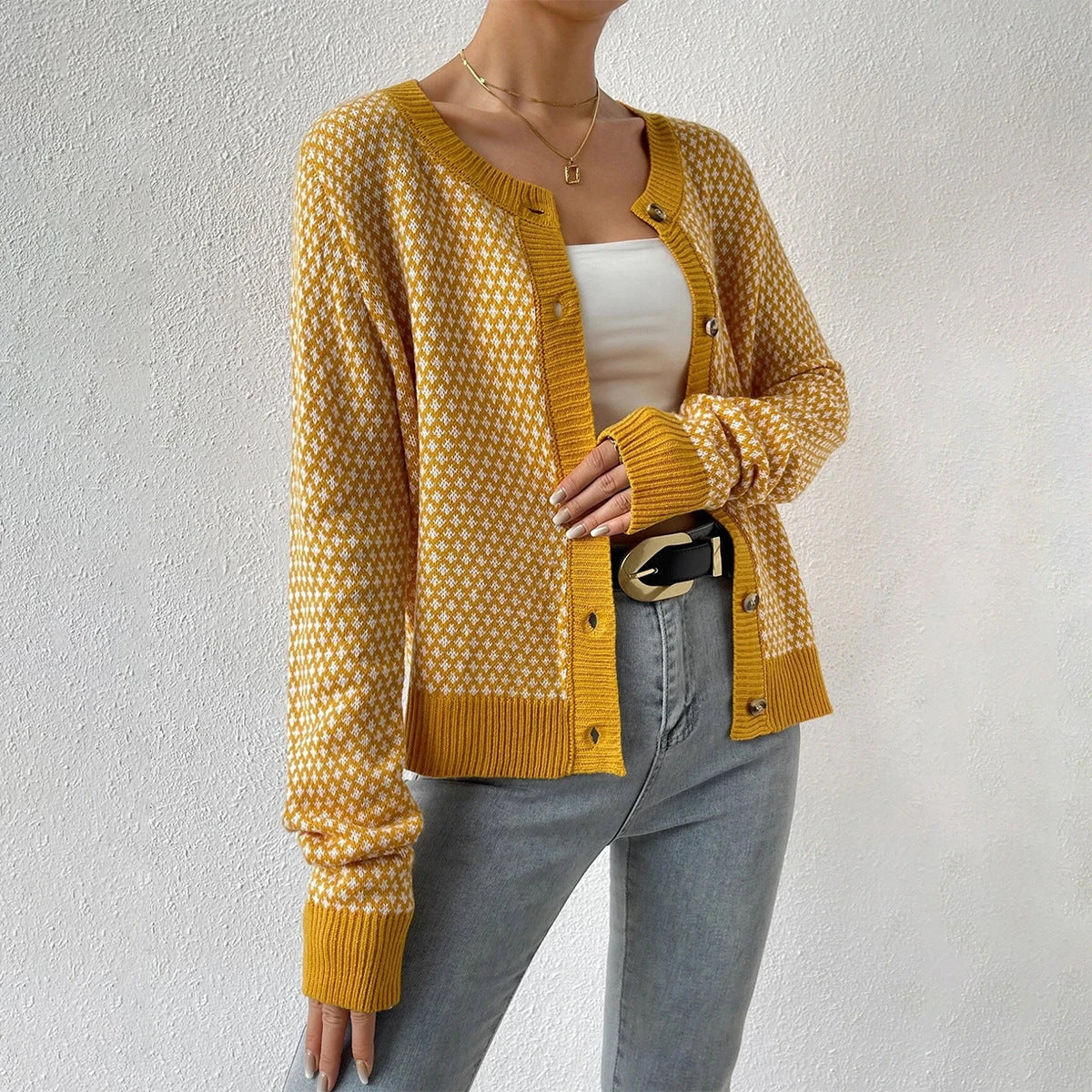 Agnes | Damen Strickjacke Gelb mit Knopfleiste