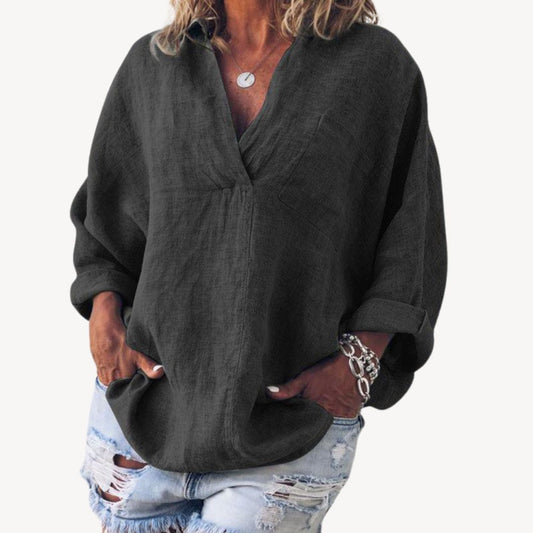 Vestea | Damenbluse mit V-Ausschnitt aus Leinenmischung - Casual Top - Image 1