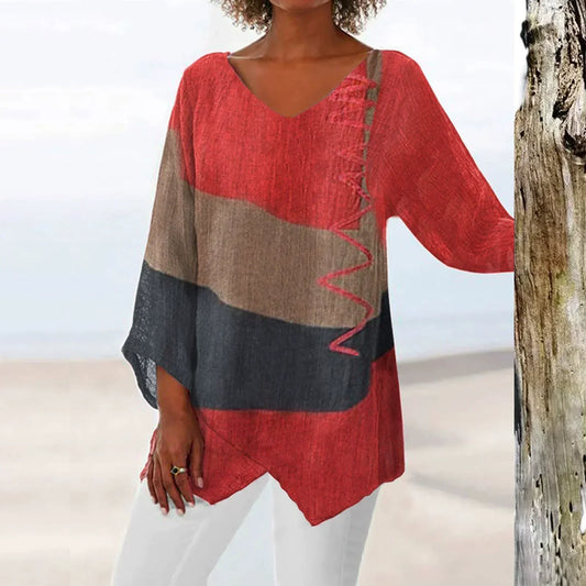 Xenia | Stylisches Color Block V-Neck Top - Image 1