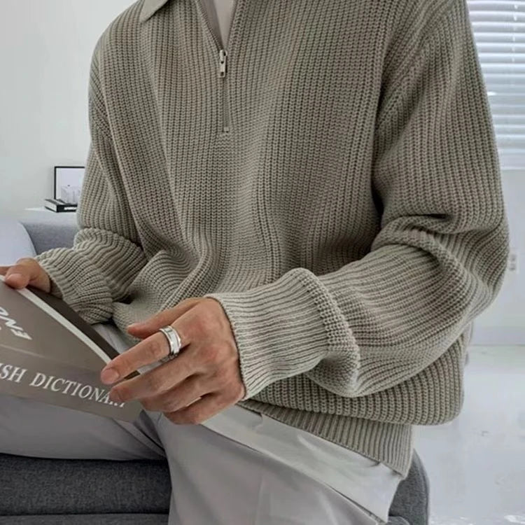 Jürgen | Herren Viertelreißverschluss Rippstrickpullover