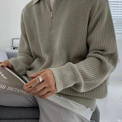 Jürgen | Herren Viertelreißverschluss Rippstrickpullover