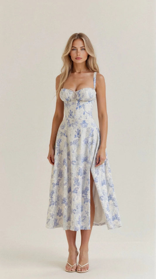 Ulrike | Elegantes Floral Bustier Midriff Taille Shaper Kleid - Image 1
